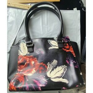 Black Floral Tote Handbag Women's Shoulder Bag